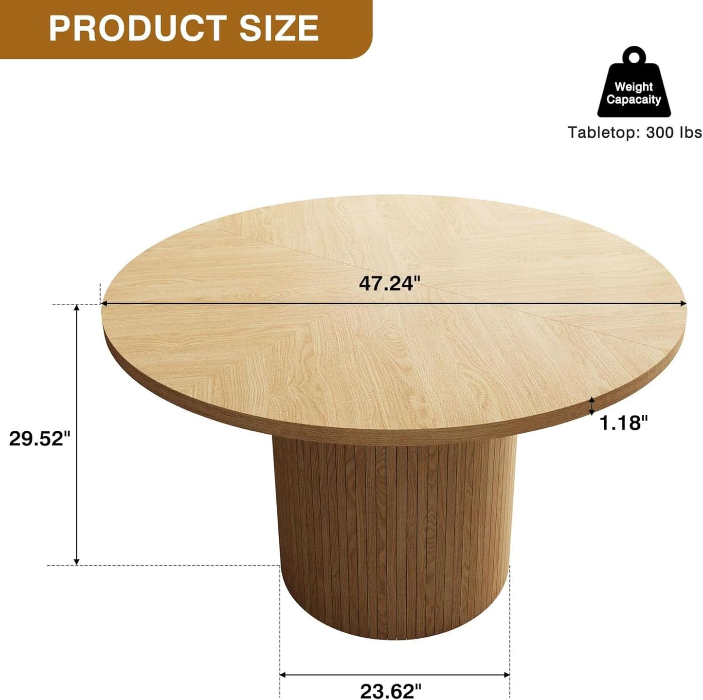 Round Farmhouse Dining Table in Natural Wood