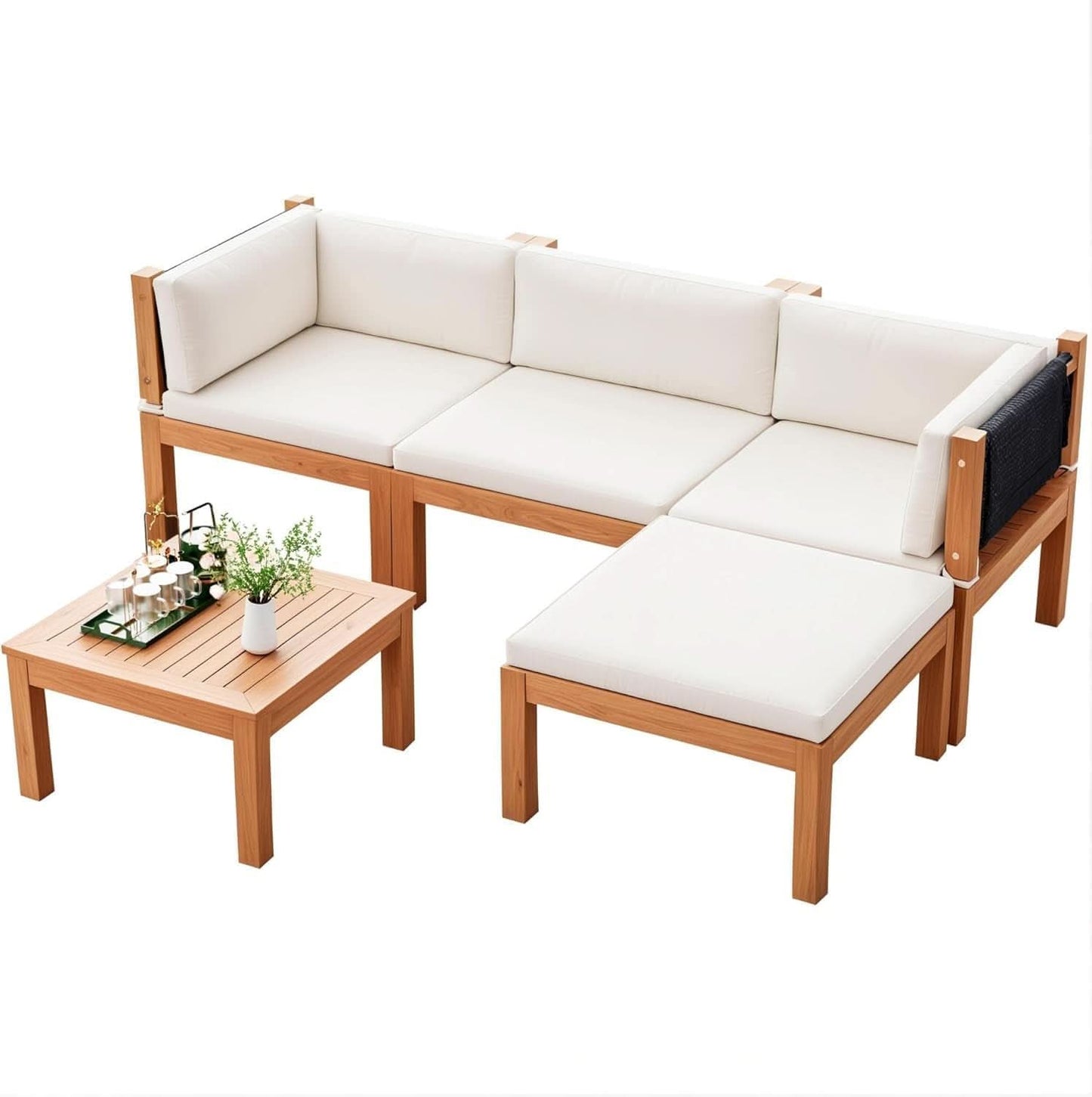 Acacia Wood Outdoor Sectional Sofa with Cushions