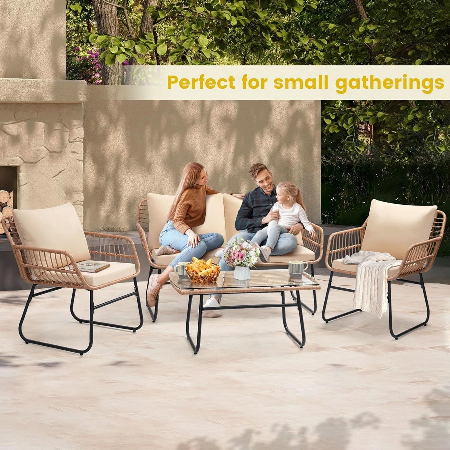 4-Piece Outdoor Wicker Patio Conversation Set