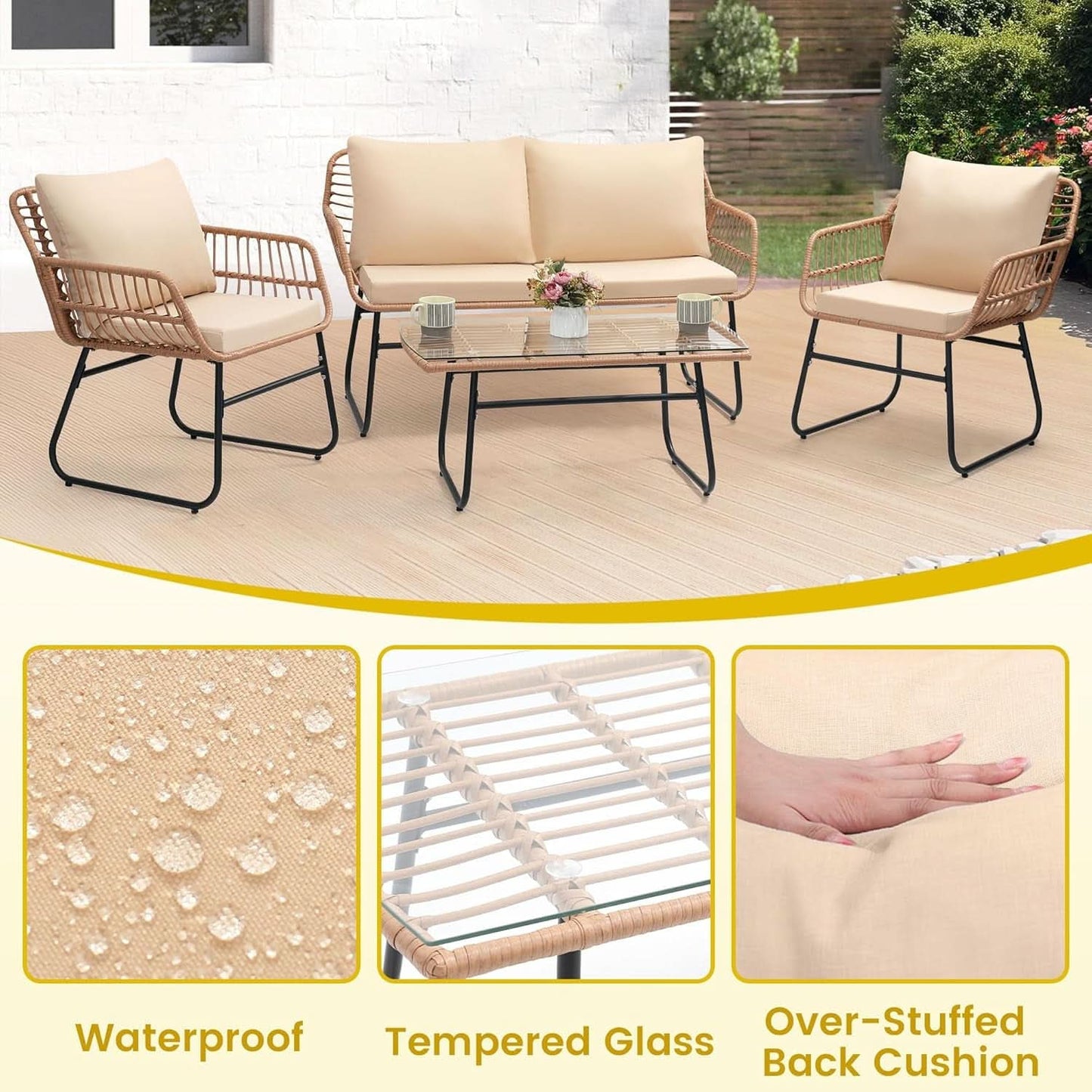 4-Piece Outdoor Wicker Patio Conversation Set