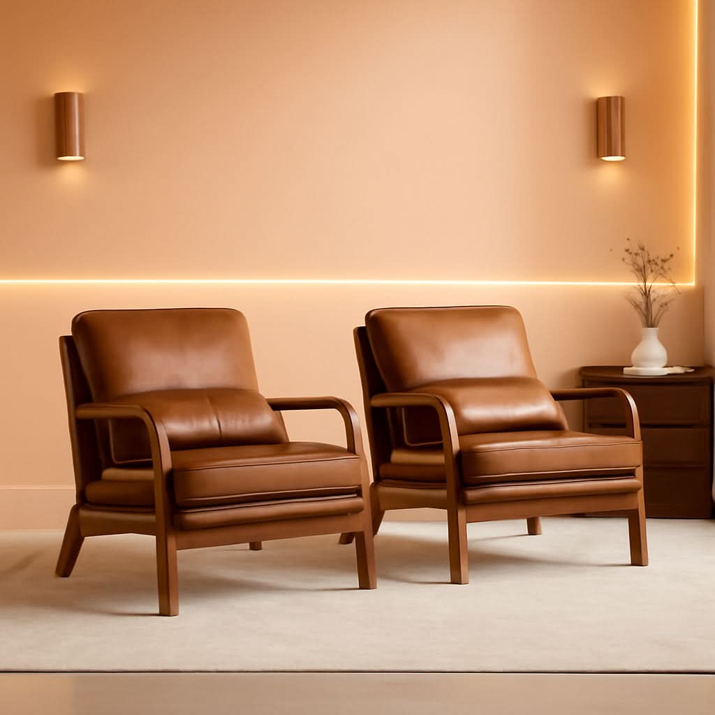Mid-Century Brown Microfiber Accent Chair Set