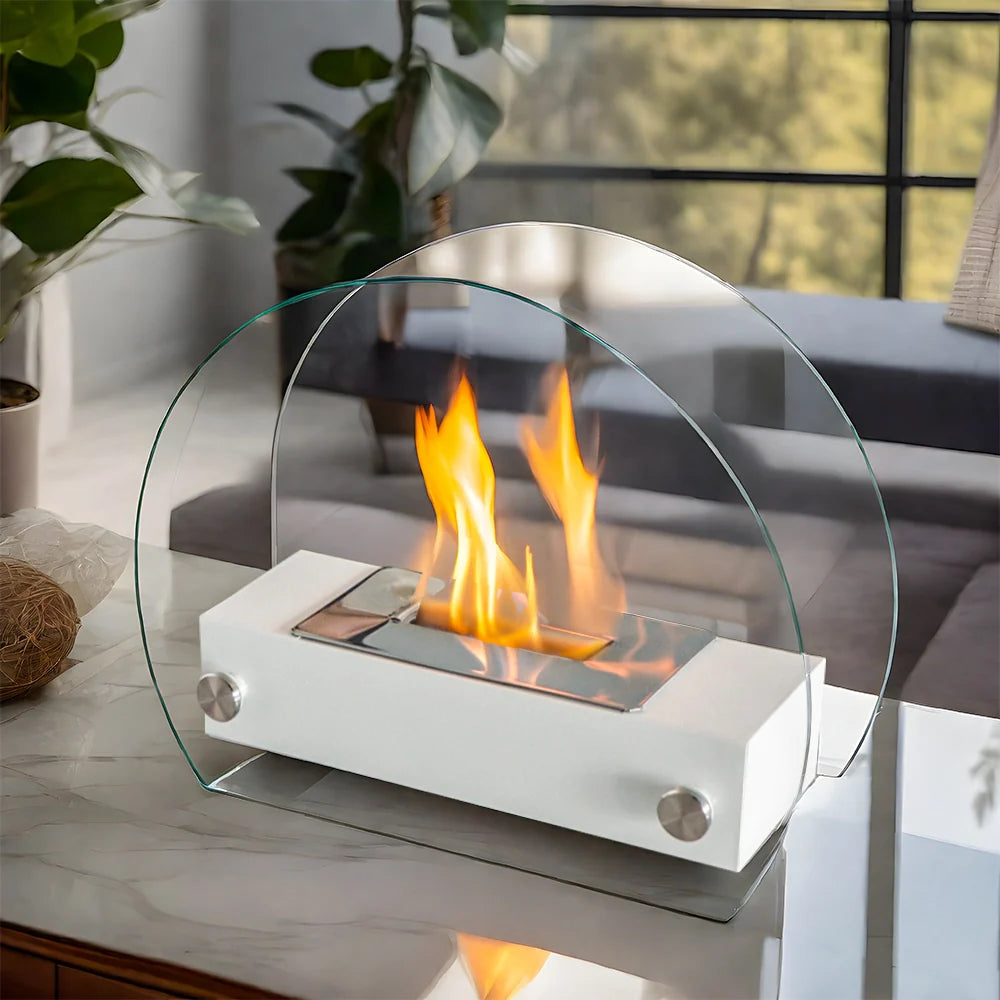 White Portable Tabletop Fireplace