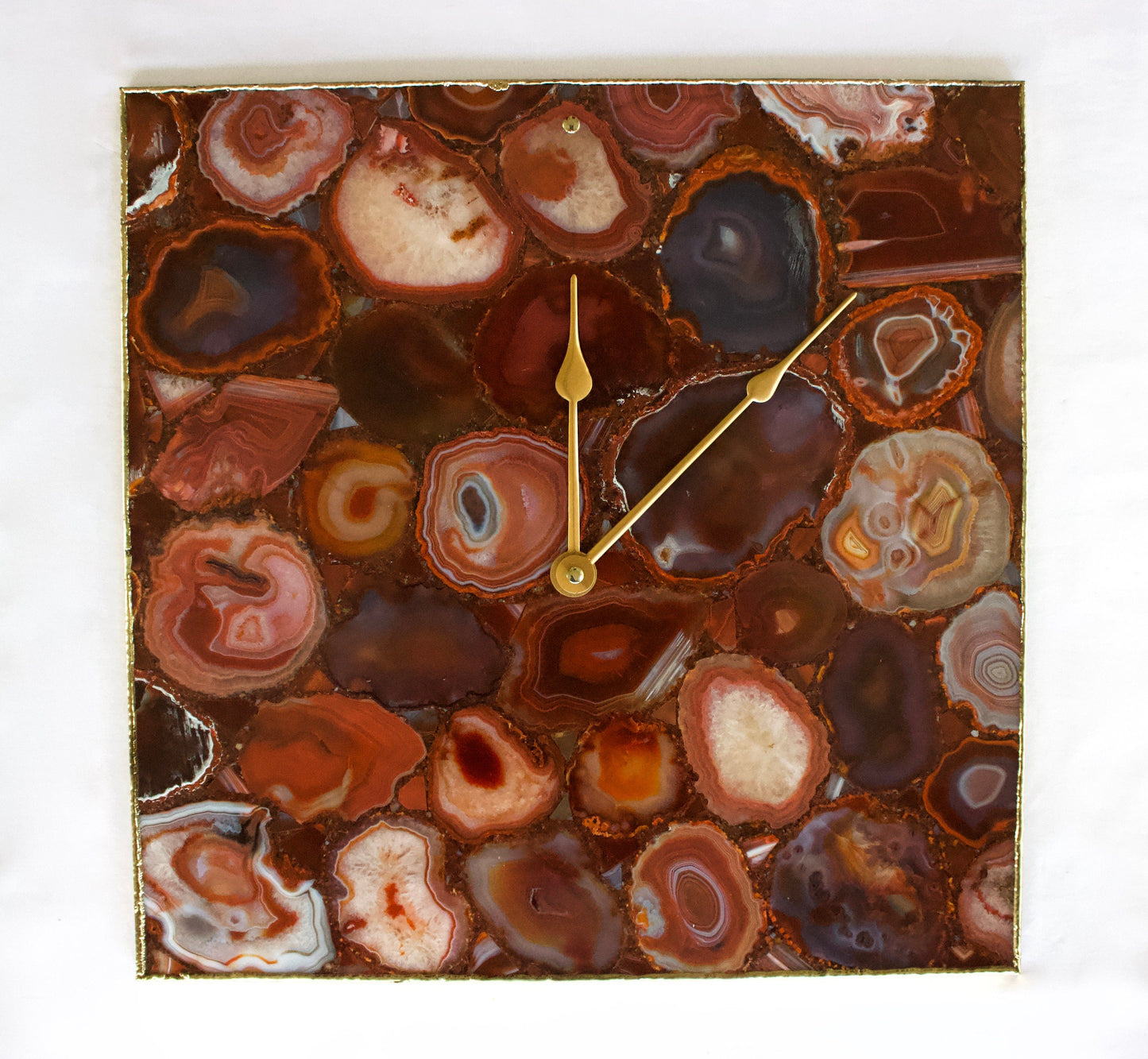 Natural Red Agate Square Wall Clock