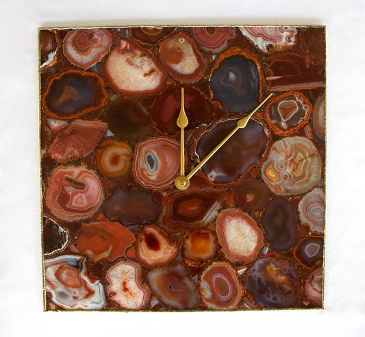 Natural Red Agate Square Wall Clock
