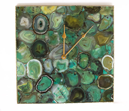 Natural Light Green Agate Square Wall Clock