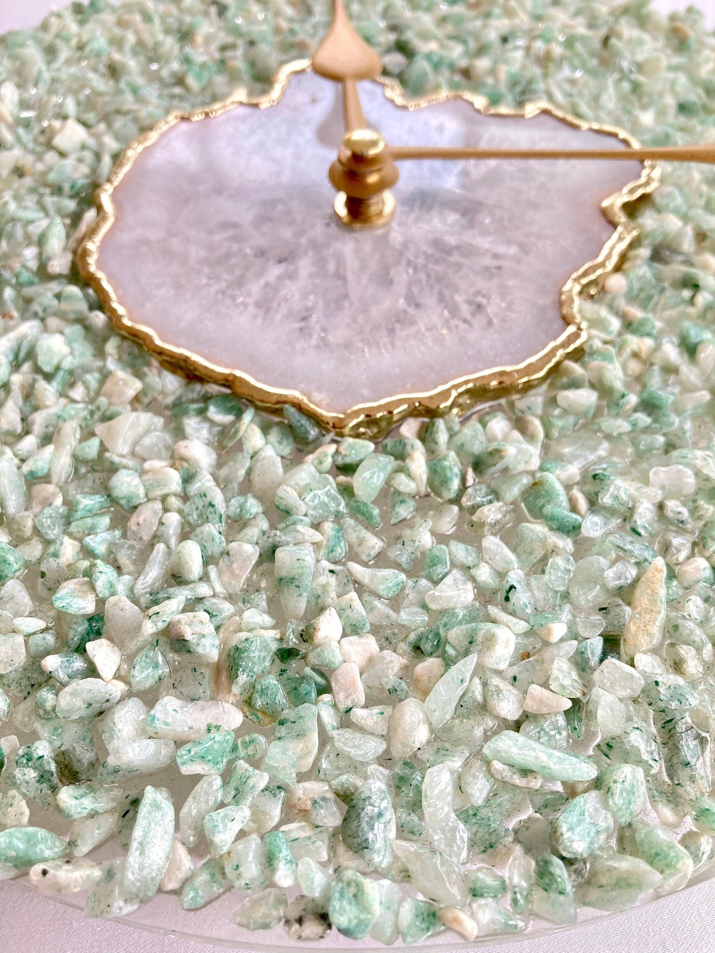 Large White Agate Wall Clock with Light Green Crystal