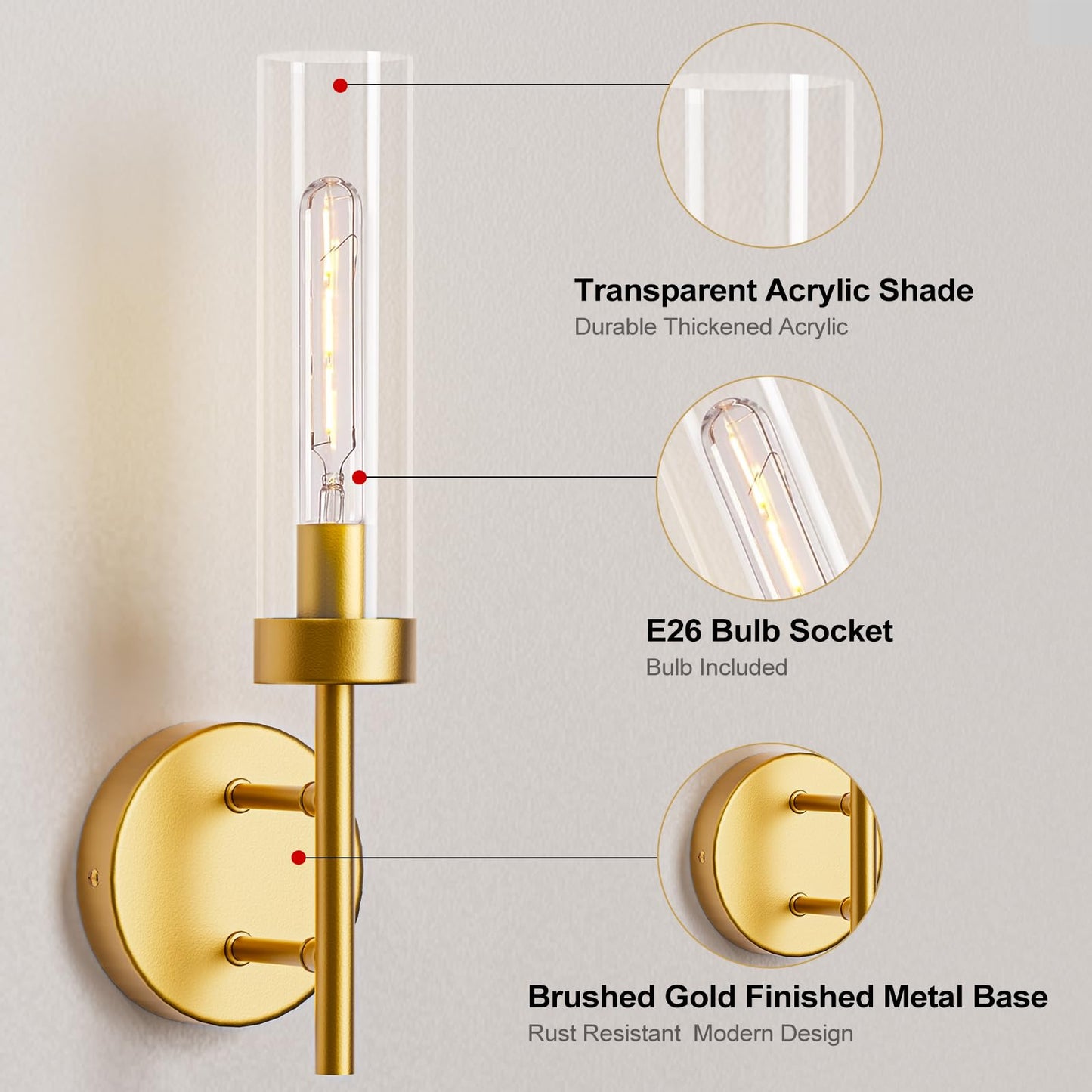 Set of 2 Modern Gold Hardwired Bathroom Wall Sconces