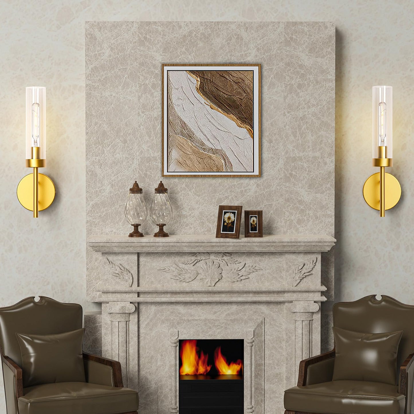 Set of 2 Modern Gold Hardwired Bathroom Wall Sconces