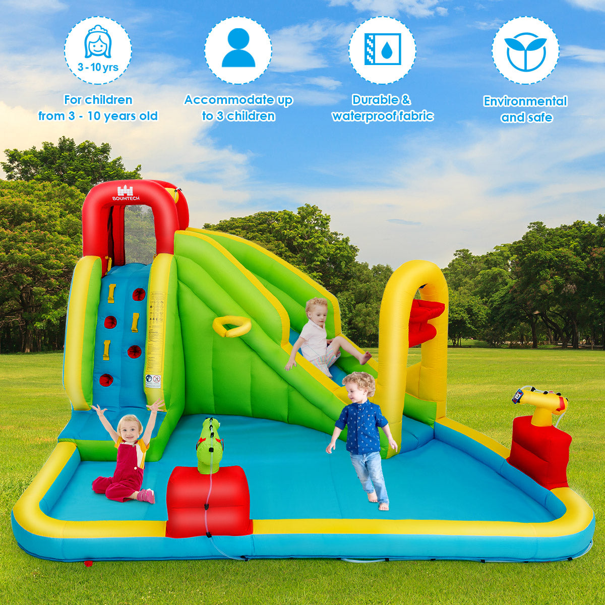NNECW Inflatable Water Slide with Climbing Wall and Water Gun for Indoor/Outdoor Play without Blower-2