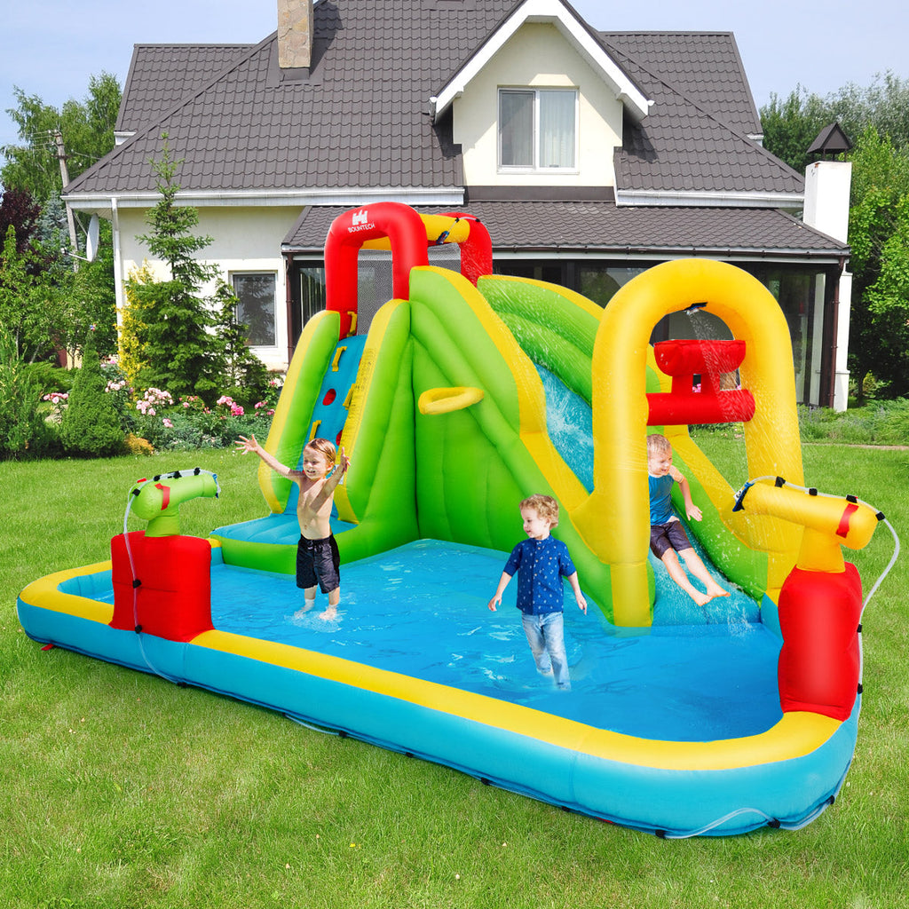 NNECW Inflatable Water Slide with Climbing Wall and Water Gun for Indoor/Outdoor Play without Blower-0
