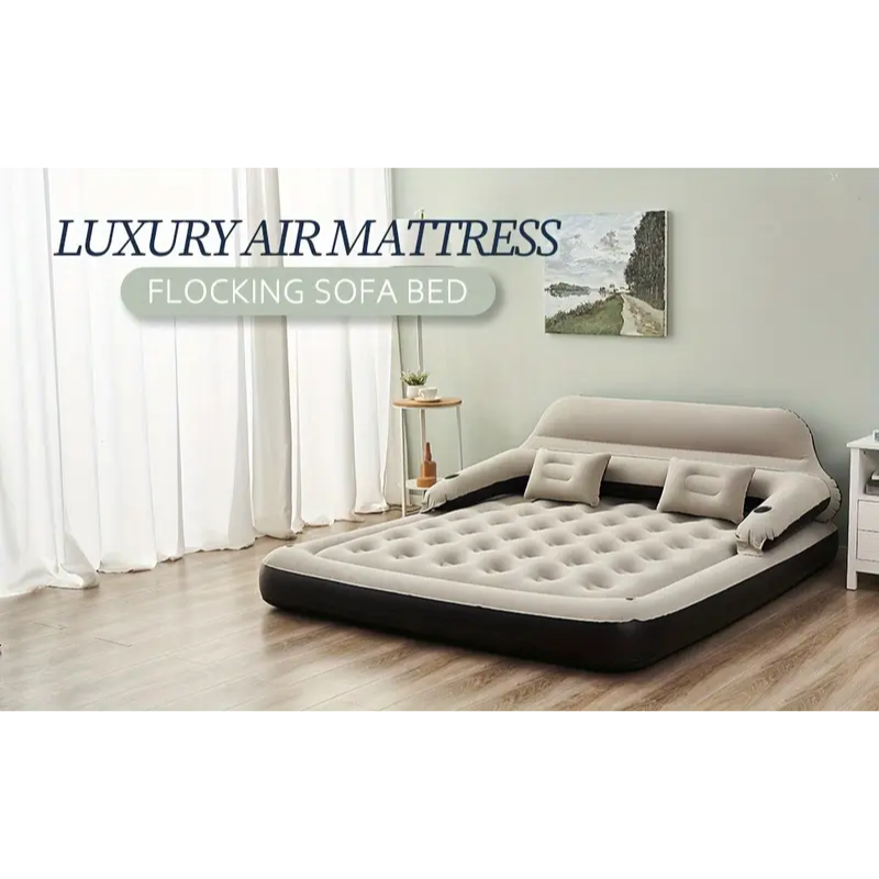 Inflatable Air Mattress with Built-In Headboard & Pillows