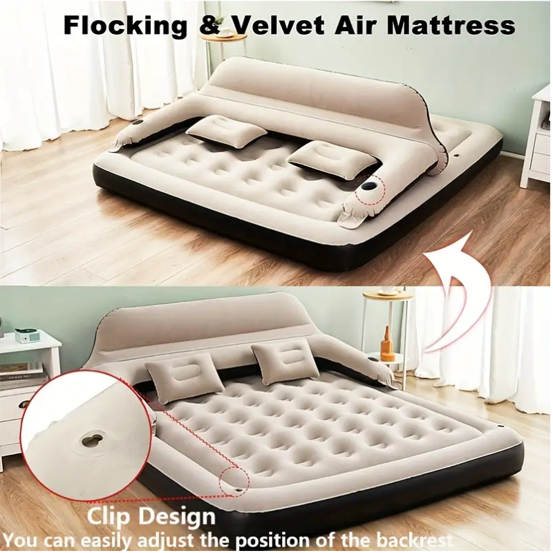 Inflatable Air Mattress with Built-In Headboard & Pillows